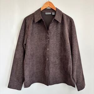 Vintage Y2K Relativity Petite Faux Suede Croc Embossed Button Down Brown Size PL
